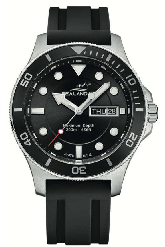 SEALANDAIR | Quartz | Ocean Adventure | Dive Watch | 42.5mm Stainless Steel Case | Rotating Bezel | Silicon Strap | Swiss Made