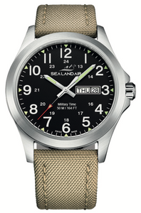SEALANDAIR | Quartz | Outdoor Adventure | 42mm Stainless Steel Case | Khaki Nylon & Leather Strap  | Swiss Made