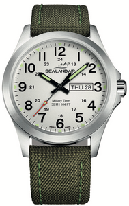 SEALANDAIR | Quartz | Outdoor Adventure | 42mm Stainless Steel Case | Olive Nylon & Leather Strap | Swiss Made