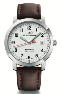 SEALANDAIR | Quartz | Swiss Adventure | White Dial | 40mm Stainless Steel Case & Leather Strap | Swiss Made