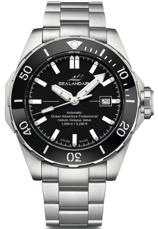 SEALANDAIR | Automatic | Ocean Adventure Professional Dive | 1,000 Meters / 3,280 Feet | Helium Release | 25 Jewels | 46mm Stainless Steel  | Swiss Made