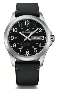 SEALANDAIR | Quartz | Outdoor Adventure | 42mm Stainless Steel Case | Black Genuine Leather Strap | Swiss Made