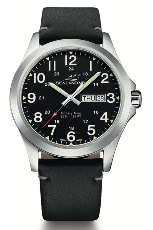 SEALANDAIR | Quartz | Outdoor Adventure | 42mm Stainless Steel Case | Black Genuine Leather Strap | Swiss Made