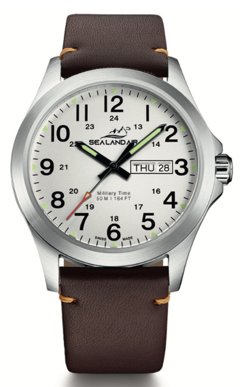 SEALANDAIR | Quartz | Outdoor Adventure | 42mm Stainless Steel Case | Brown Genuine Leather Strap | Swiss Made