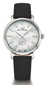 SEALANDAIR | Quartz | Women | Adventure |  White Dial | 34mm Stainless Steel Case | Black Genuine Leather Strap | Swiss Made