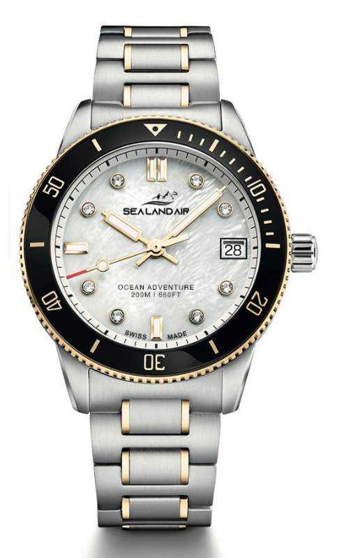 SEALANDAIR | Quartz | Women | Ocean Adventure |  White Dial | 37mm Stainless Steel Case & Bracelet | Bicolor PVD Plated | Swiss Made